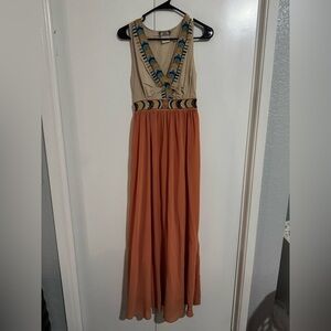 Flying Tomato Embroidered Dress with Blue and Tan Accents